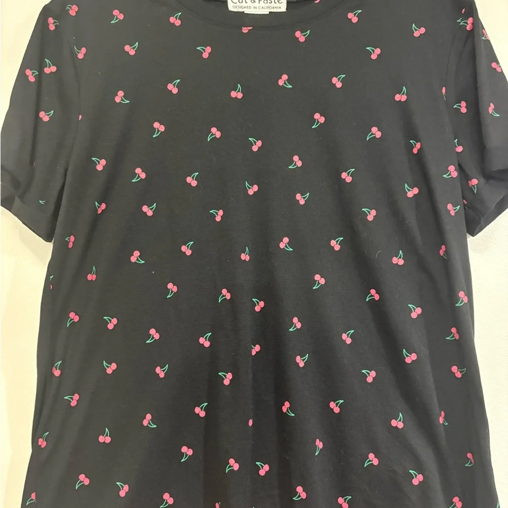 Black Cherry Print Women's Short Sleeve Tee - Picture 3 of 8
